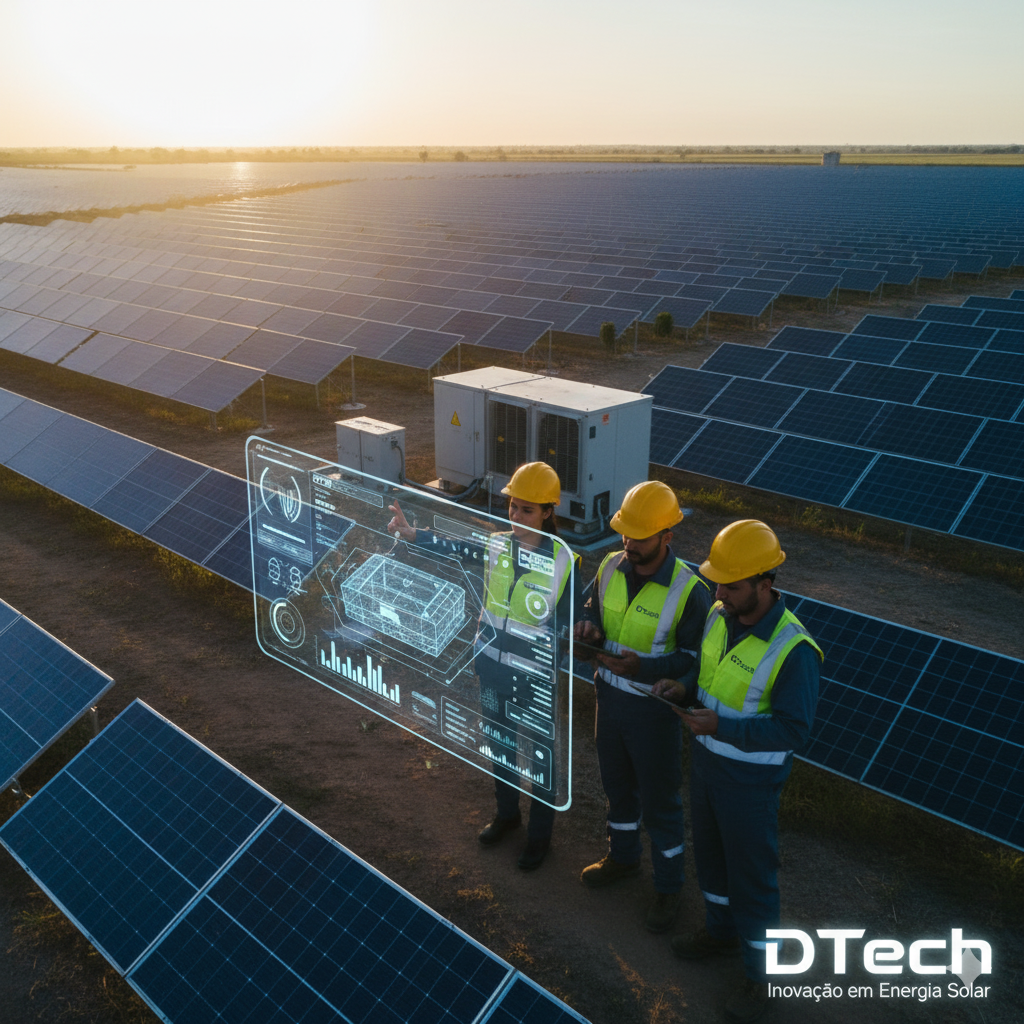 Placas de energia solar em telhado industrial